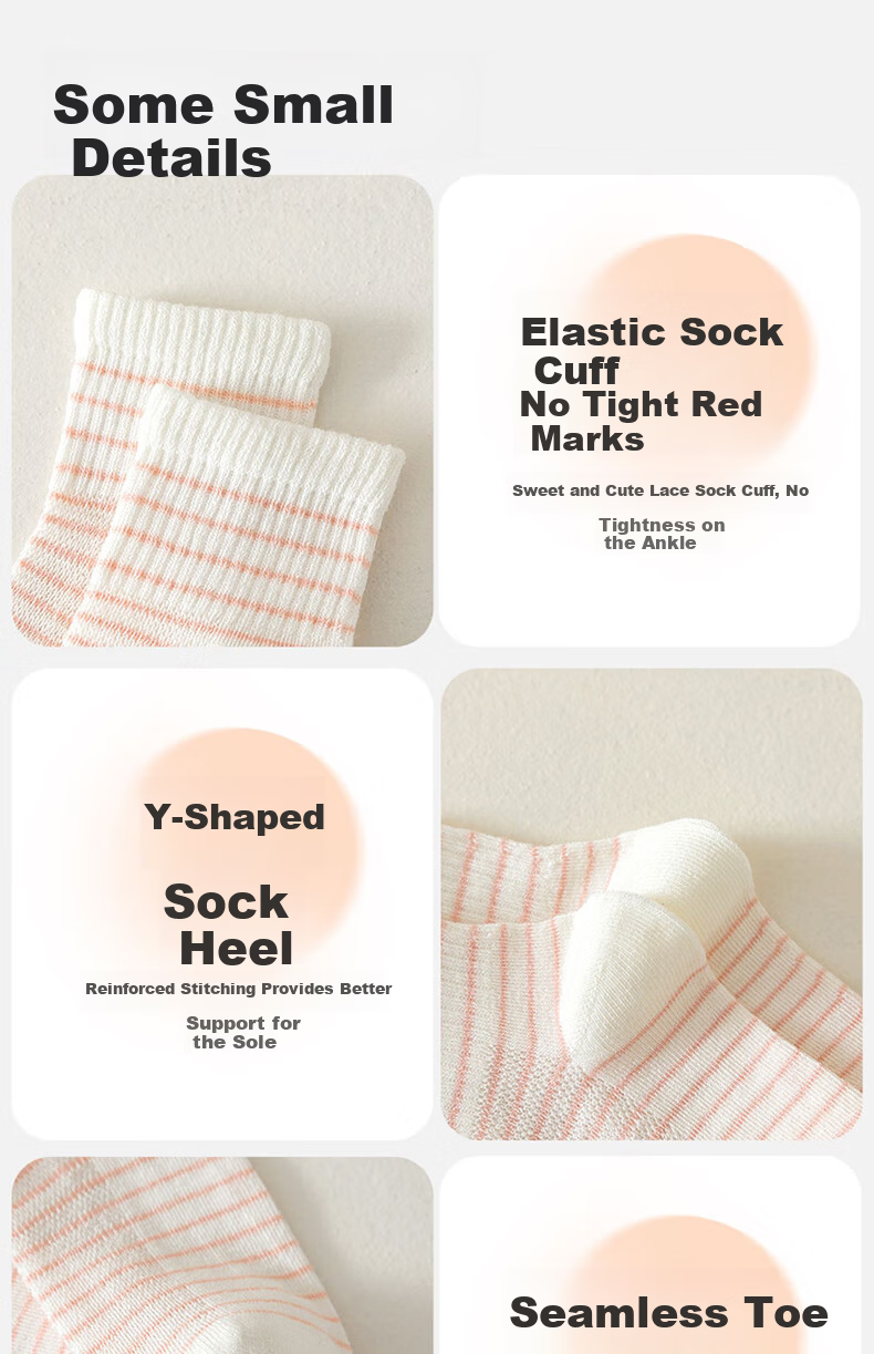 Mianqixiong Girls' Socks Autumn and Winter Thin Pure Cotton Children's Breathable Mesh Spring and Autumn Full Cotton Kids Socks 5 Pairs-D40-8-12 12