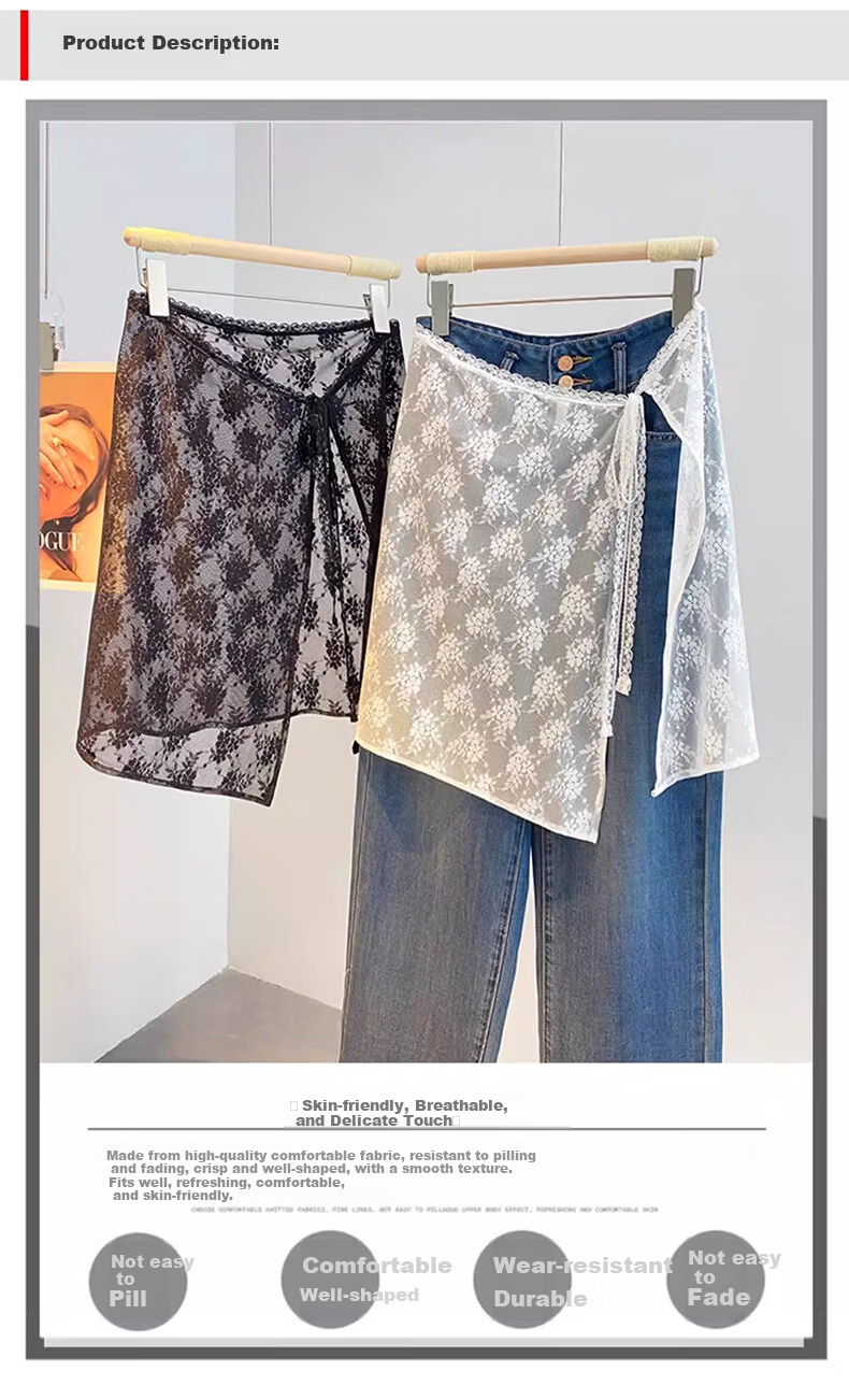 Langsha Spring Korean Style Niche Design Lace Trim Layered Mesh Skirt Curtain Atmosphere Tie Waist Apron Skirt 1