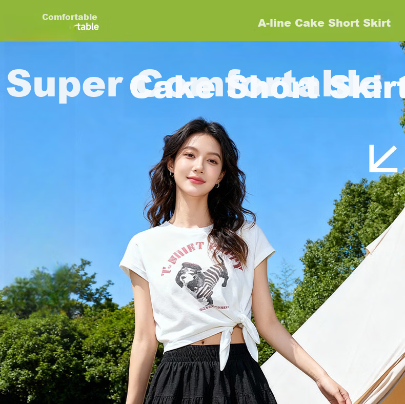 Baleno Women's Cake A-Line Skirt 2026 Summer New Pear-Shaped Slimming High-Waist Flared Fashion Mini Skirt 2