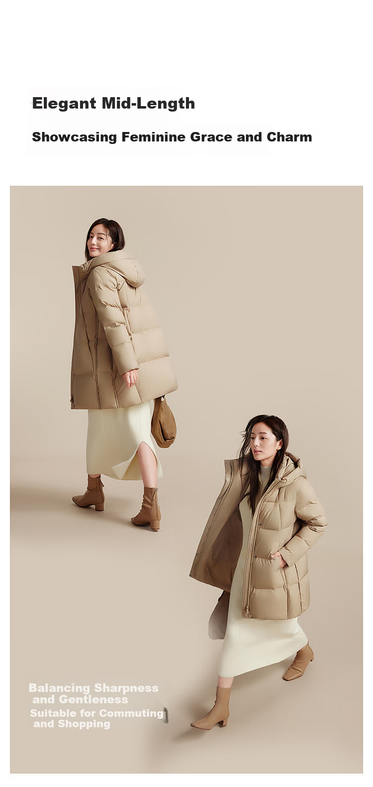 BOSIDENG Women's Off-Season 90% Down Thickened Hooded Loose Mid-Length Casual Warm Coat 2