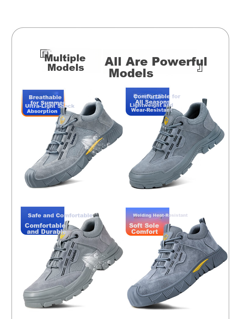 BlueOwl Shield Men's Summer Breathable Lightweight Anti-Smash Steel Toe Anti-Puncture Comfortable Non-Slip Work Shoes D0266FN-1 Size 38 8