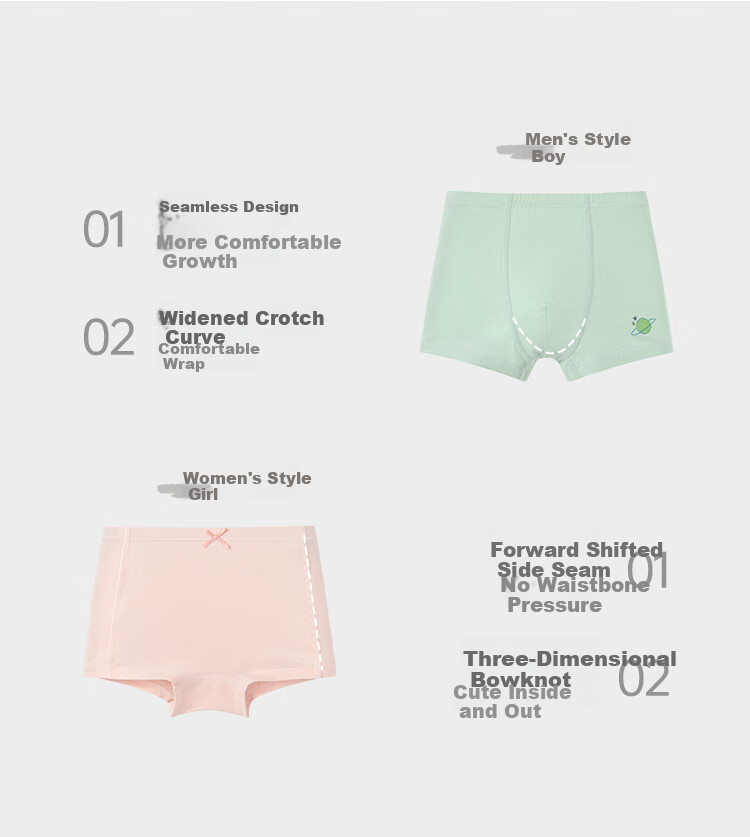 Junejunior [babylove Sub-brand] Children's Underwear 3-12 Years Boys and Girls 3D Cut Boxer Briefs Spring Summer 2-Pack 13