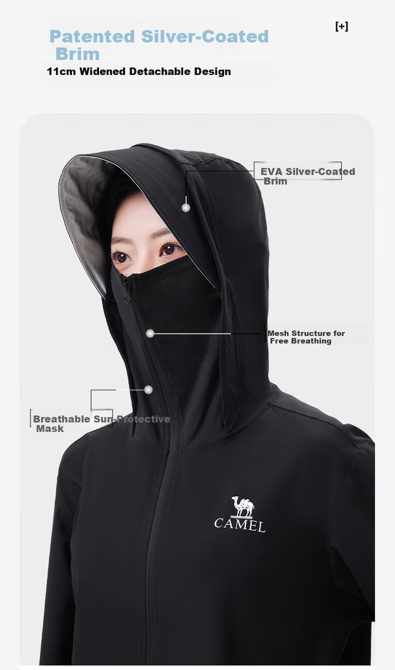CAMEL 【Muyu】 2025 Spring New Original Yarn Sun Protection Jacket for Men and Women, Euro Style Ice Silk Quick-Dry Cooling Sun Protection Shirt XS 6