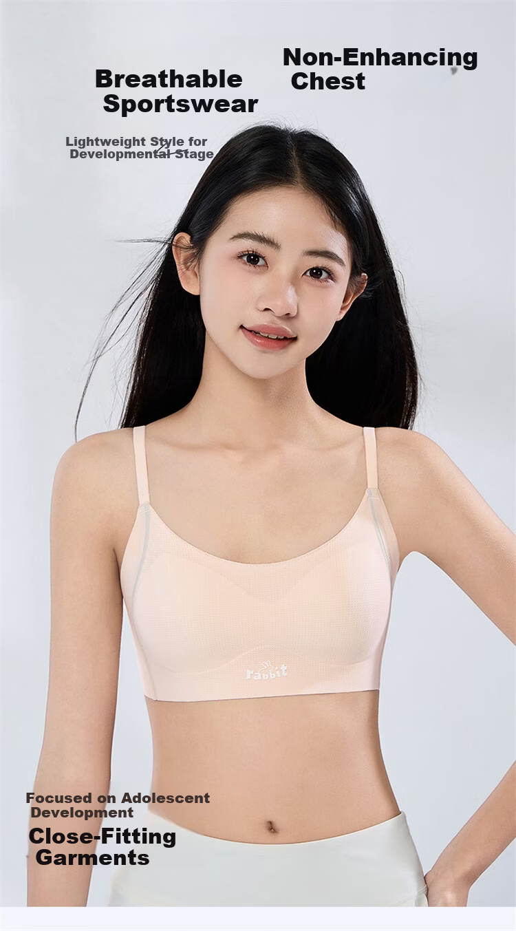 Herbal Original Color [10A Antibacterial] Girls' Seamless Back Beauty Sports Shockproof Bra for High School and Middle School Developing Girls 1