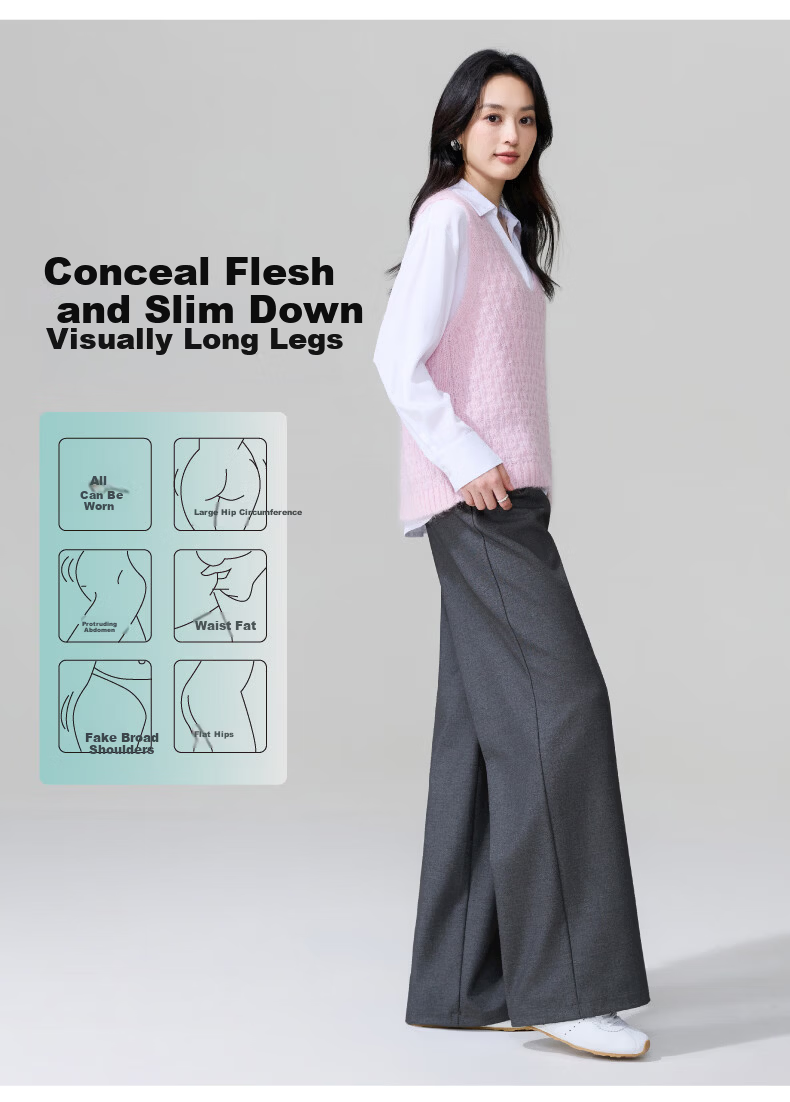 ESE-Y Lyocell Acetate Wide-Leg Suit Pants for Women 26 Spring New High-Intelligence Commuting Wide Straight Pants Gray 31 12
