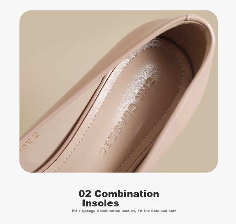 ZHR Women's Shoes 2026 New Thick High Heel Single Shoes French Style Butterfly Shallow Leather Comfortable Shoes Nude Pink Size 39 9