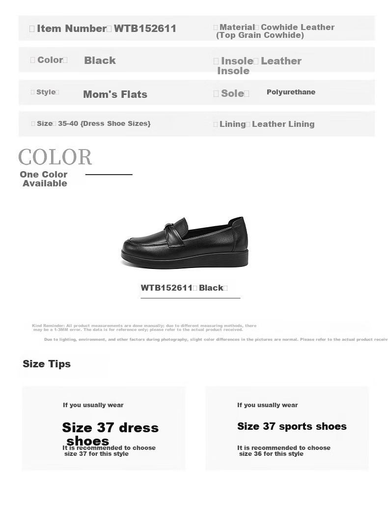 RED DRAGONFLY Women's Soft Sole Elderly Leather Shoes Single Shoes for Middle-aged and Elderly Mothers WTB152611 Black Size 35 7