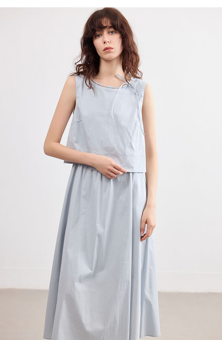 Demana Cotton Cloud Nap Summer Adjustable Strap Round Neck Denim Dress A-Line Mid-Length Women's Dress 21