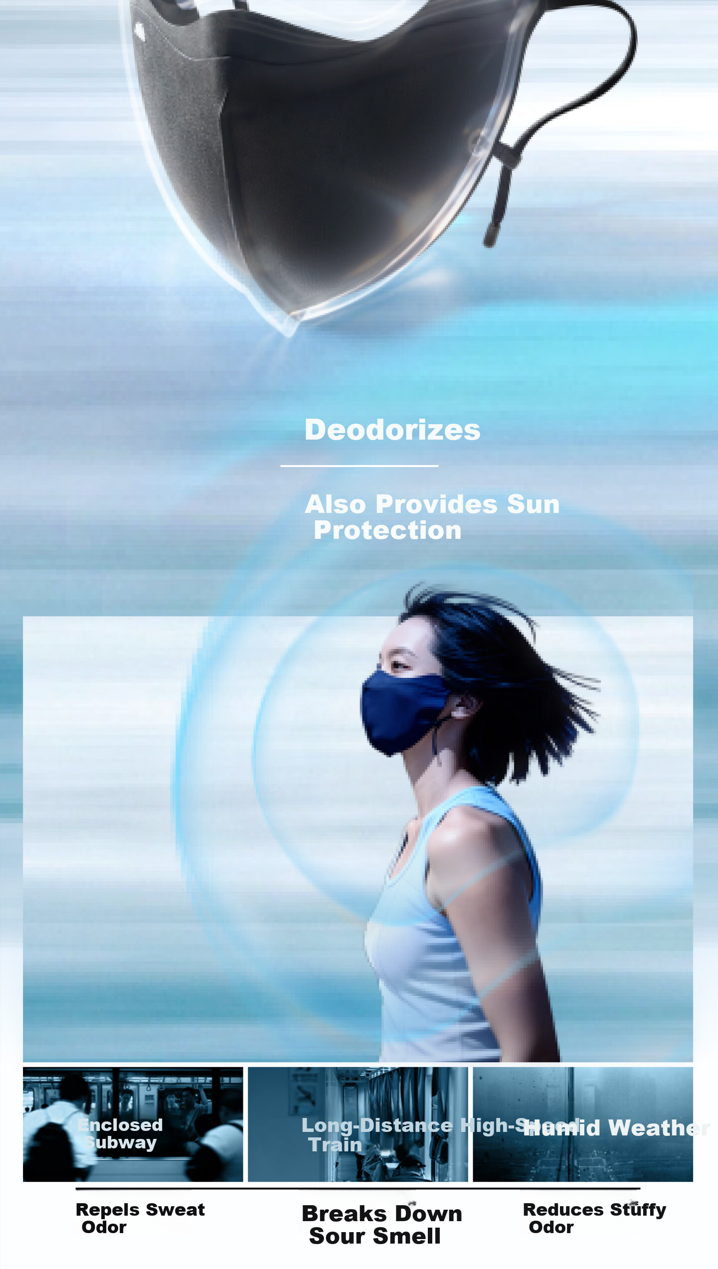 Beneunder Sunscreen Face Mask Full-Day Fresh Anti-Stuffy Eye Protection UV Protection Deodorizing Odor Neutralizing Black 7