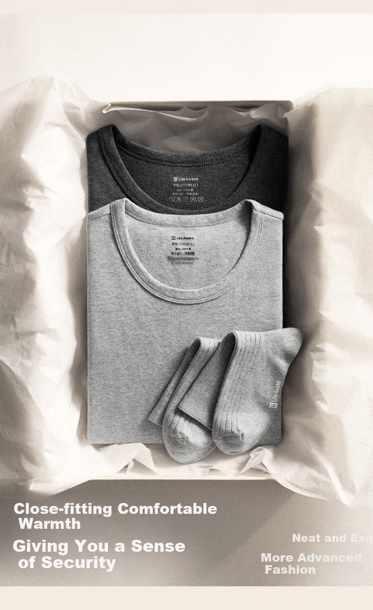 HLA【Mountain Not High】Men's Autumn Thermal Underwear Set Round Neck Class A 210g Pure Cotton Antibacterial Mite-Resistant Thin Warm Innerwear 4
