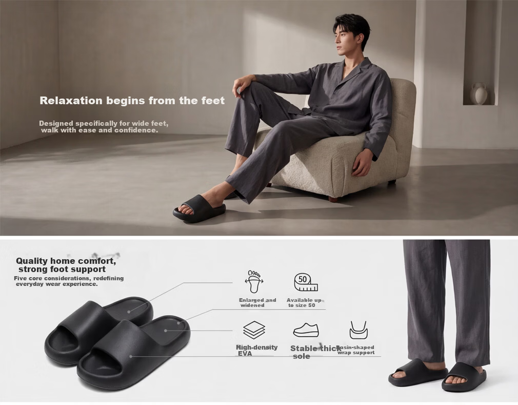 Biggator Plus Size Men's Non-Slip EVA Home Slippers 5051 Extra Large Thick Sole Summer Black 44-45 1