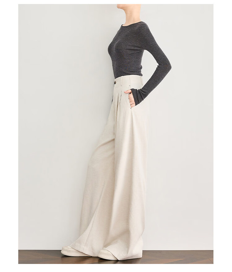 FAESSLIN Urban Old Money Style White Linen Summer Slim Wide-Leg Casual Pants for Women 40