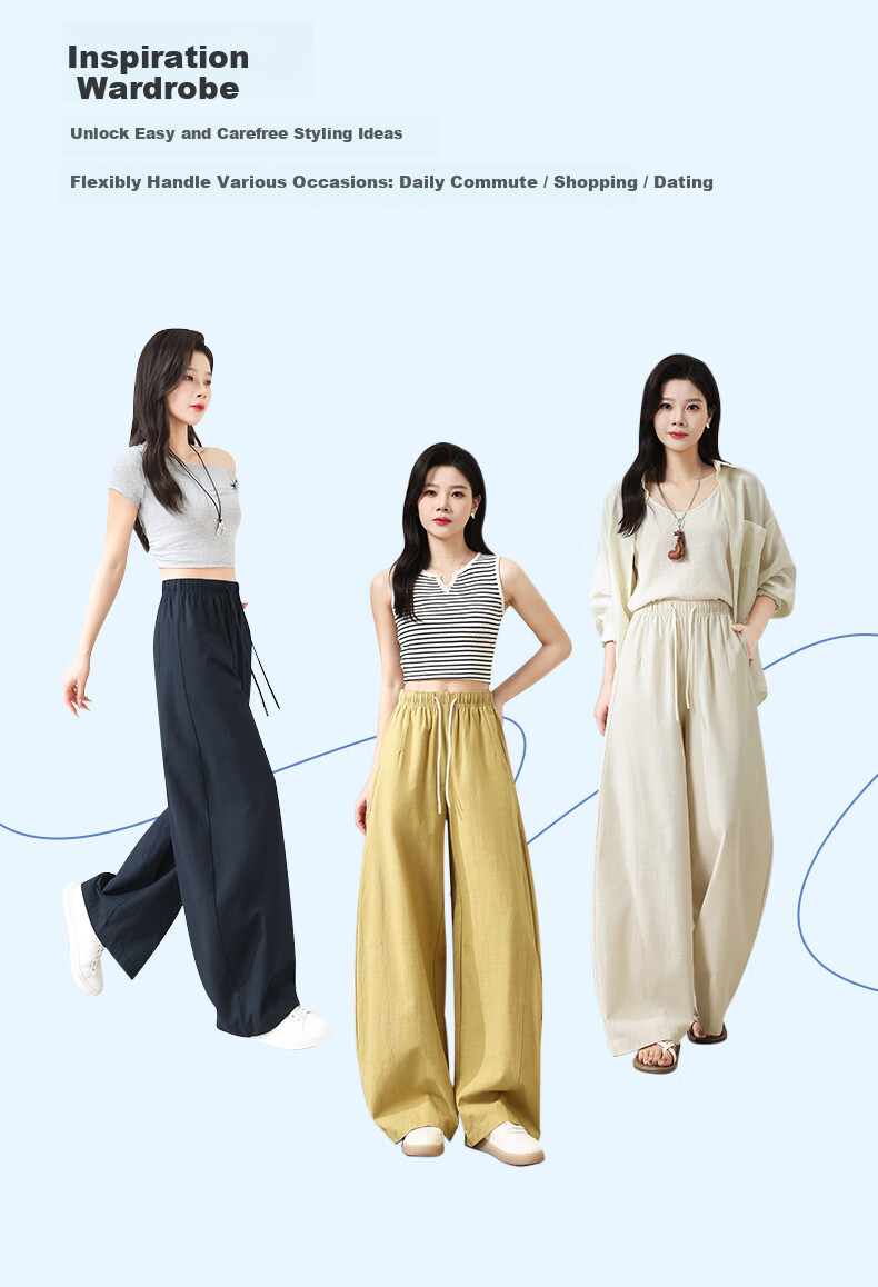 LangSha Tencel Cotton Casual Pants for Women Spring Summer Cool High Waist Wide Leg Slim Lyocell Curved Leg Travel Versatile Long Pants 12