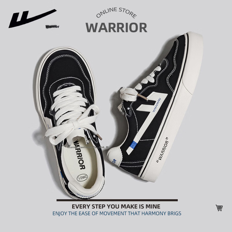 Warrior Official Women's Canvas Shoes 2026 Summer New Retro Breathable Sports Sneakers Black/Beige Size 40