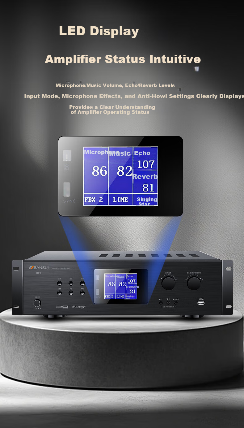 SANSUI KF4 Home KTV Audio Amplifier Fixed Impedance Power Amplifier Smart Bluetooth Amplifier for Home Cassette Speaker 8