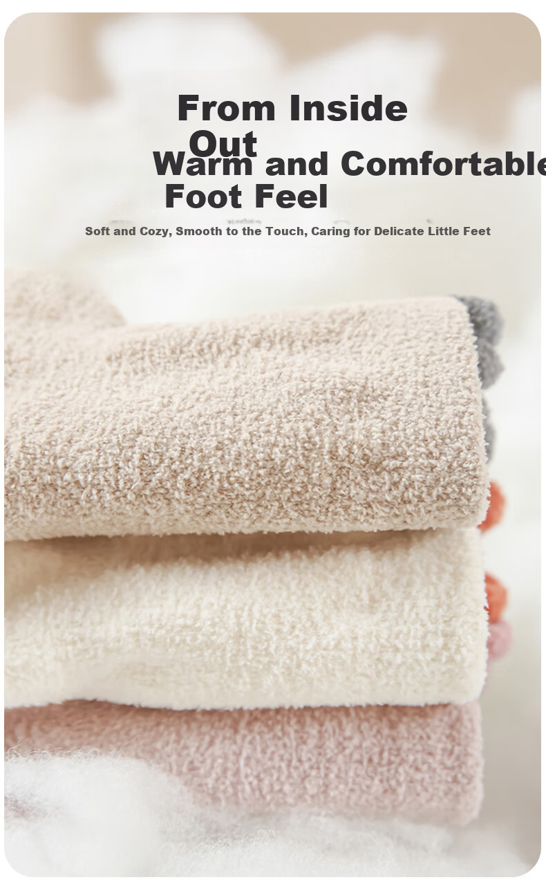 Aibao Baby Floor Socks Autumn Winter Fleece Thickened Baby Mid-calf Cooling Insulation Non-slip Walking Socks 3 Pairs Bear L Size T266 28