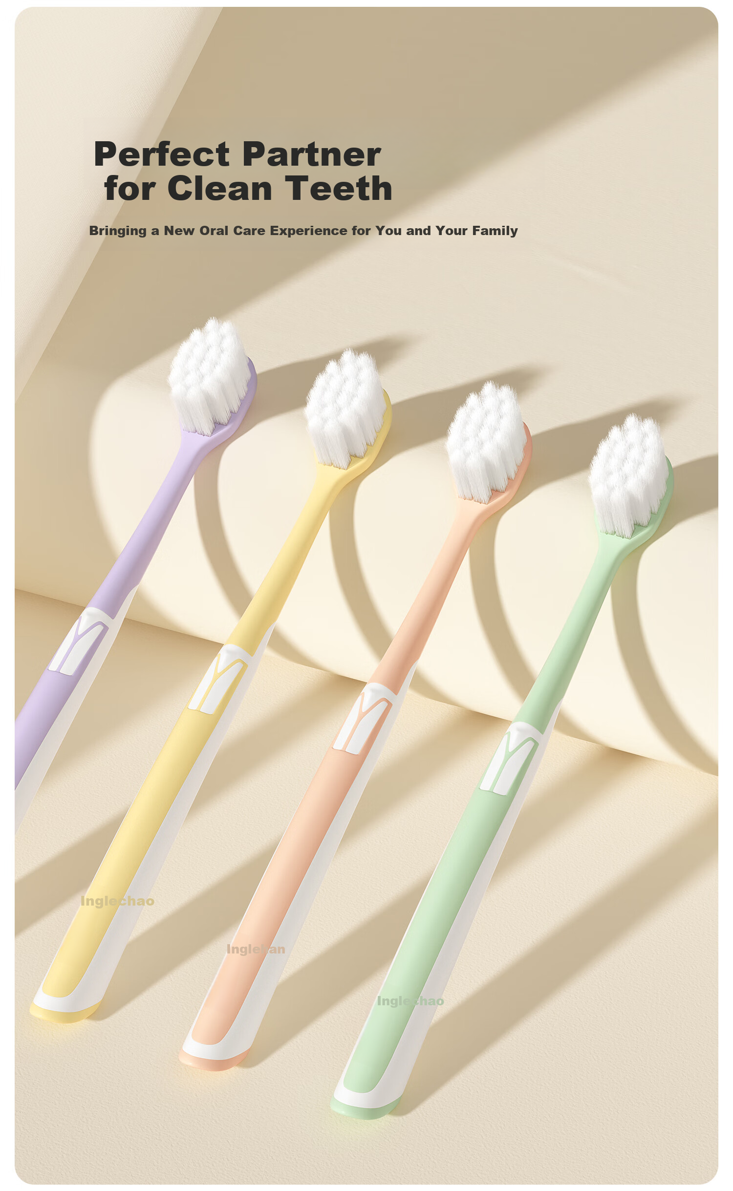 Ingham Soft Bristle Toothbrush Adult Wide Head Ultra-Fine Ultra-Soft Family Pack 4