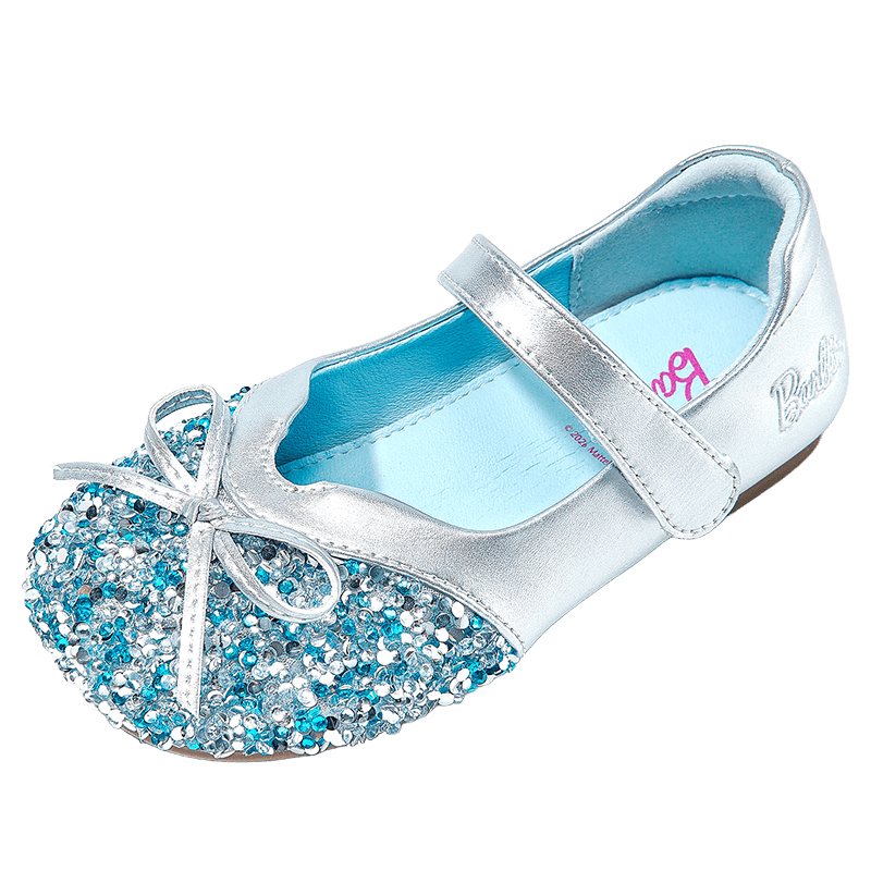 Barbie Girls' Leather Shoes, New Princess Style Soft-Soled Crystal Shoes for Girls, Single Shoes DA6755, Silver, Size 31