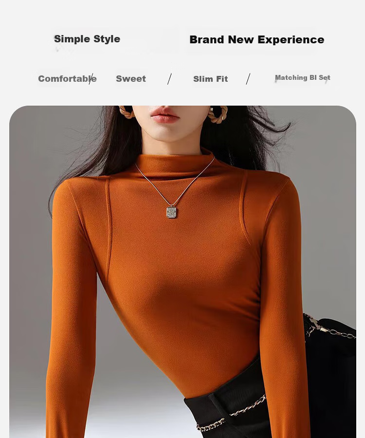 YUZHAOLIN Women's Slim Fit Half Turtleneck Fleece Lined Ribbed Base Layer Top White Autumn Winter 15