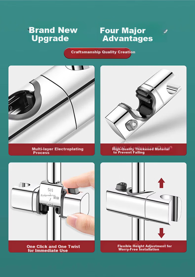 WUZORY [Germany] Pressurized Shower Head Holder, No-Drill Clip Fixed Sliding Bracket W121 4