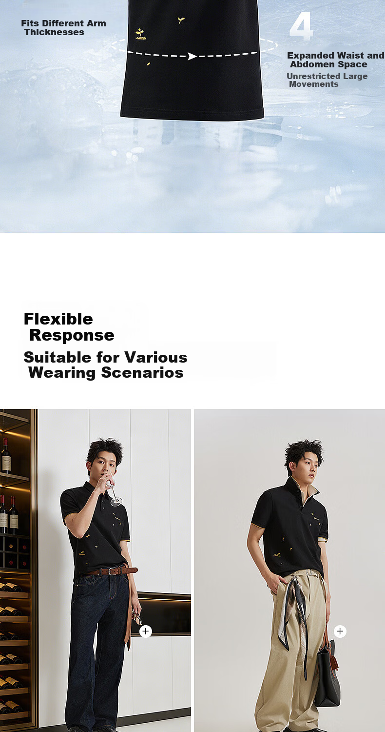 CABBEEN 200G Sorona Cool Touch Pique Polo Shirt Men Gold Plant Embroidery 2026 Spring Breathable Short Sleeve T-Shirt 3