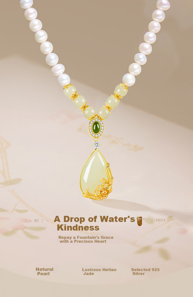 Zhenshangyin Chinese Gold Mother's Style Hetian Jade Pendant Silver Necklace for Women, Birthday Gift 2026 Practical Present for Mom S925 1