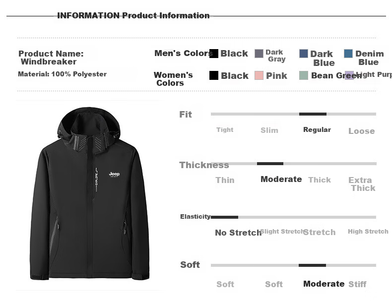 JEEP SPIRIT Men's Windbreaker Jacket for Spring And Autumn, Windproof Outdoor Sports Coat, Dark Gray, 5XL 1