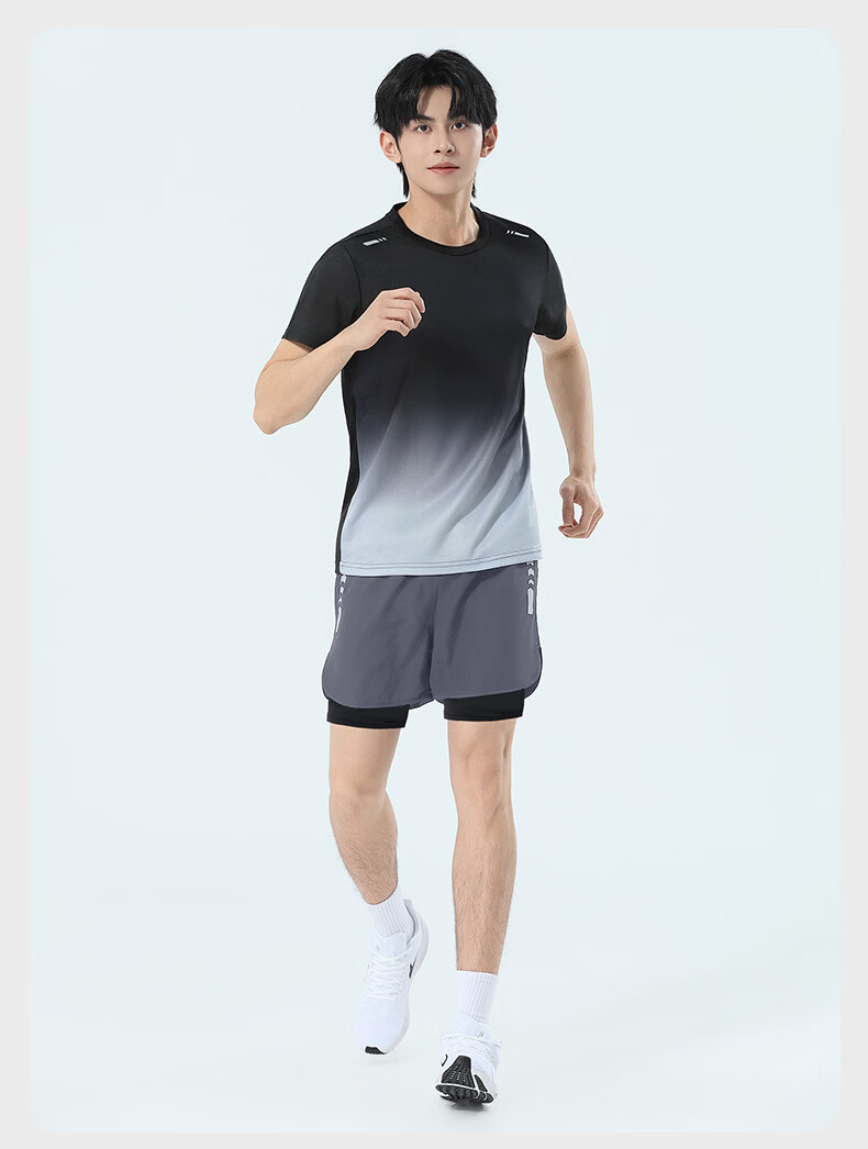 VICTORIATOURIST Men's Summer Running Sports Set Quick-Dry Ice Silk Short Sleeve T-Shirt and Shorts Fitness Badminton Training Apparel 24