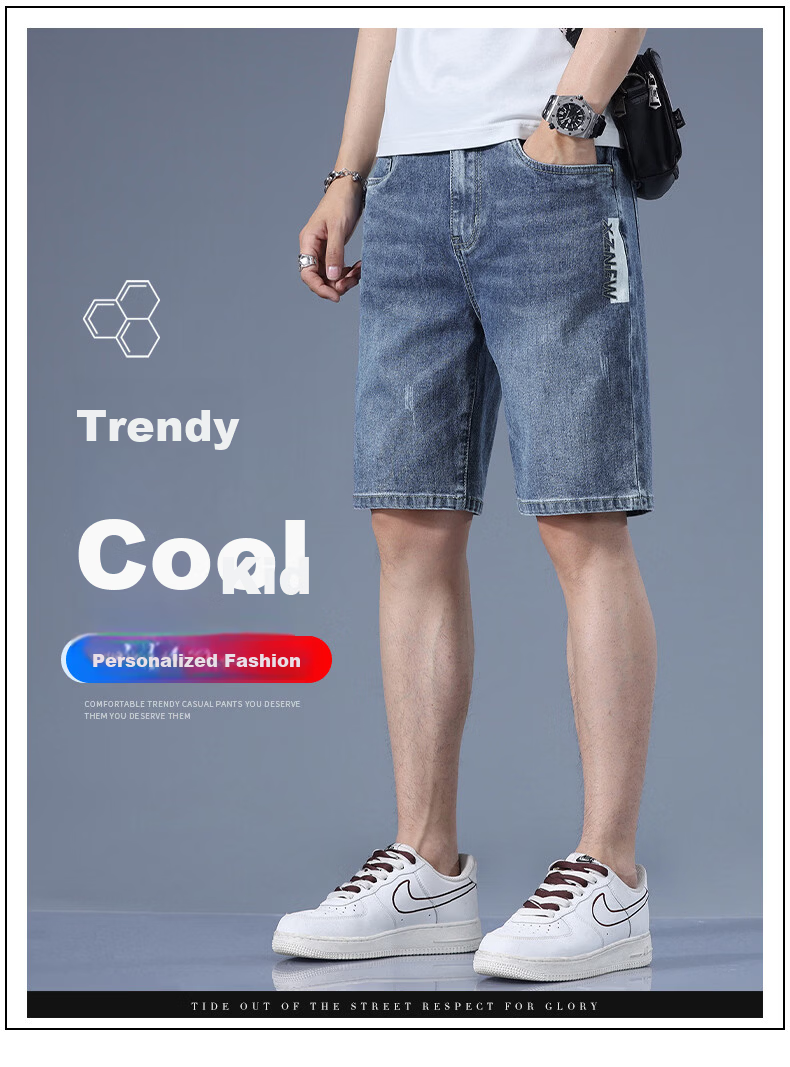 PLAYBOY Men's Denim Shorts 2026 Spring Summer New Elastic Ice Silk Loose Casual Versatile Five-Point Mid-Length Pants 2