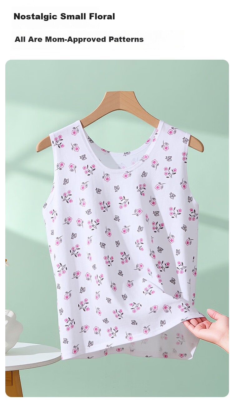 Nanjiren Women's Middle-Aged and Elderly Cotton Sleeveless Vest Summer Undershirt Plus Size T-Shirt 6