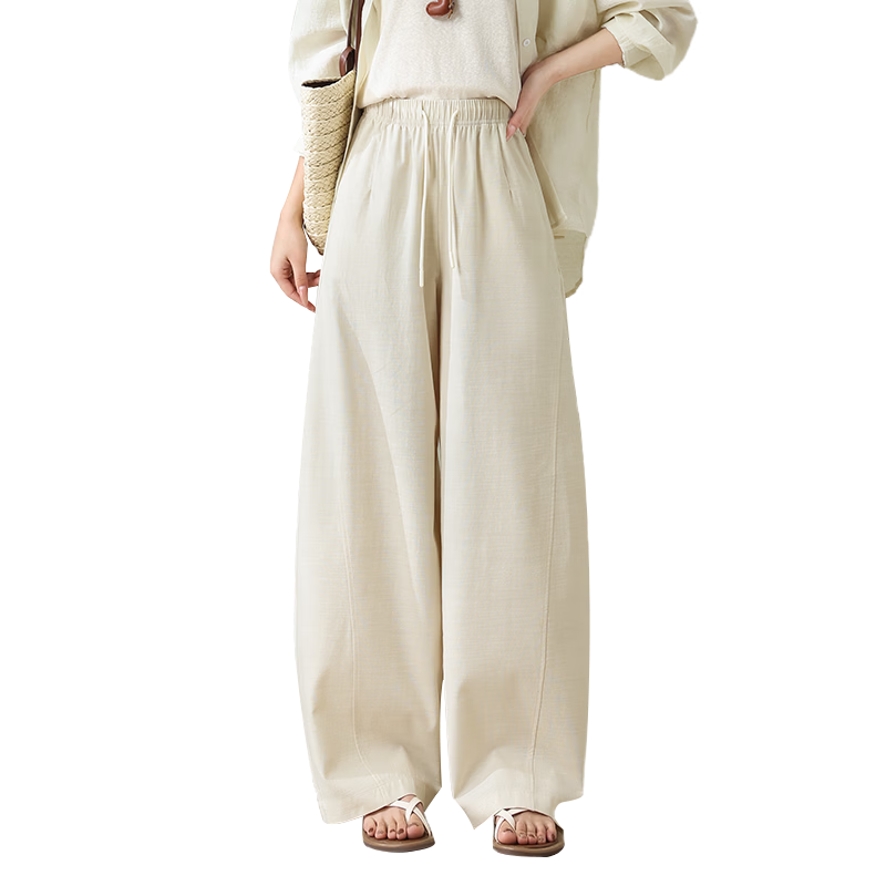 Langsha Women's Summer Wide-Leg Pants Thin High-Waist Slim Casual Loose Tencel Lyocell Straight-Leg Pants