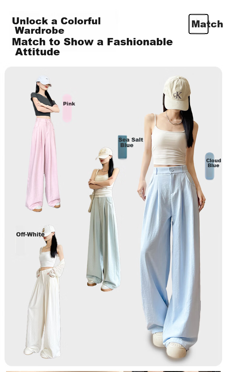 Borui Wide-Leg Milk Puff Yamamoto Pants Women 2026 Summer Thin High-Waist Straight Loose Casual White Suit Trousers 3