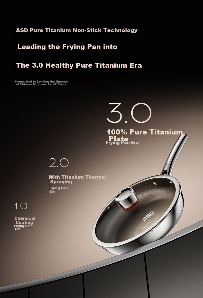 ASD 28cm Pure Titanium Non-Stick Frying Pan with Fluorine-Free Coating for Eggs, Steak, and Stir-Fry Compatible with Induction and Gas Stoves Z1 3