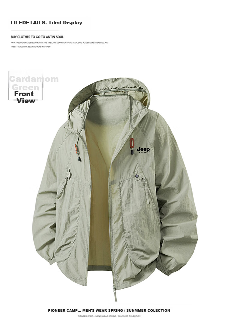 JEEP SPIRIT Men's Summer Lightweight Breathable Versatile Hooded Sun Protection Jacket Dark Gray XL 2