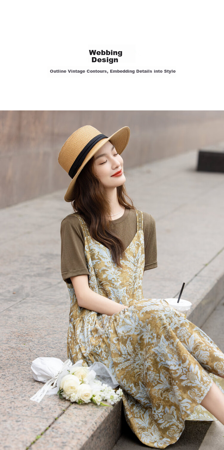 Demana Cute Little Cake Summer Fake Two-Piece Spliced Ribbon Decor Loose Slimming Concealing Dress for Women Premium 5