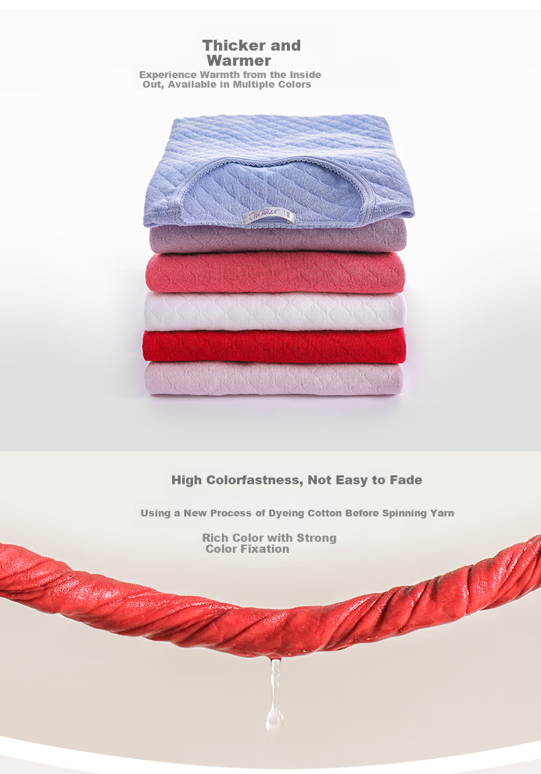 Yiershuang [Triple Thickened] 100% Pure Cotton Women's Thermal Underwear Set, All-Cotton Round Neck Autumn And Winter Base Layer Top And Bottom 9
