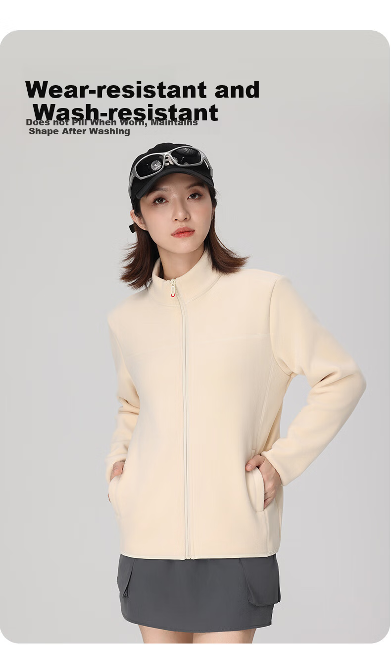 LangSha Autumn Winter Fleece-Lined Sweatshirt Unisex Polar Fleece Jacket Thickened Warm Windproof Softshell Inner Lining Off-White 8
