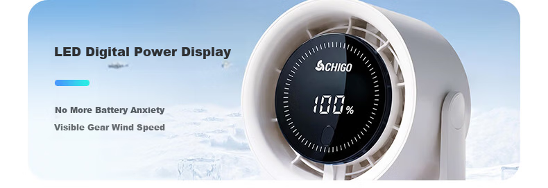 CHIGO Electric Fan Office Desktop Mini Fan 100-Speed Portable USB Rechargeable Small Fan Dormitory Outdoor Camping Table Wall-Mounted Oscillating Fan 4