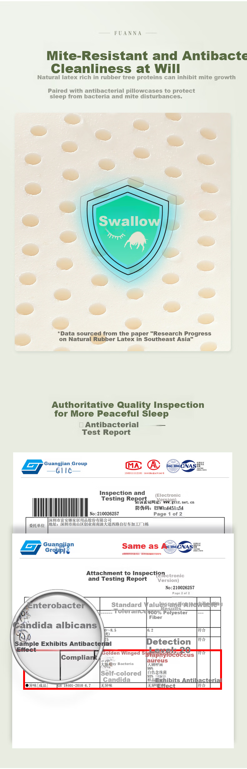 Fuanna Home Textile Latex Pillow Thai Imported Natural Deep Sleep Cervical Pillow Core Antibacterial High Pillow 59*39*10/12cm 7