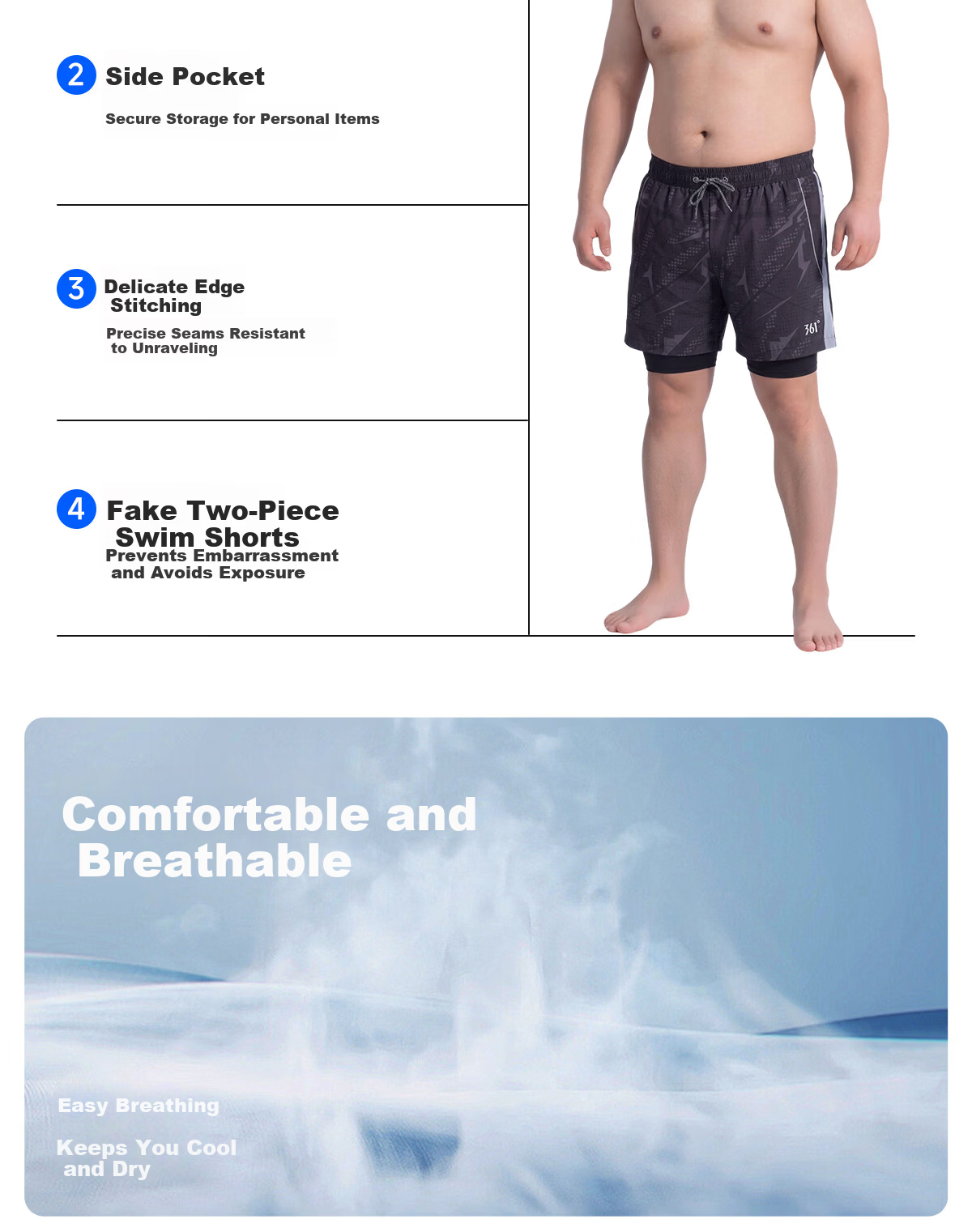 361° Men's Swim Trunks, Plus Size, Extra Large, for 140-260 Jin Weight, Loose-Fitting Swimsuit for Chubby Men, Hot Spring And Swimming Trunks Equipment 5