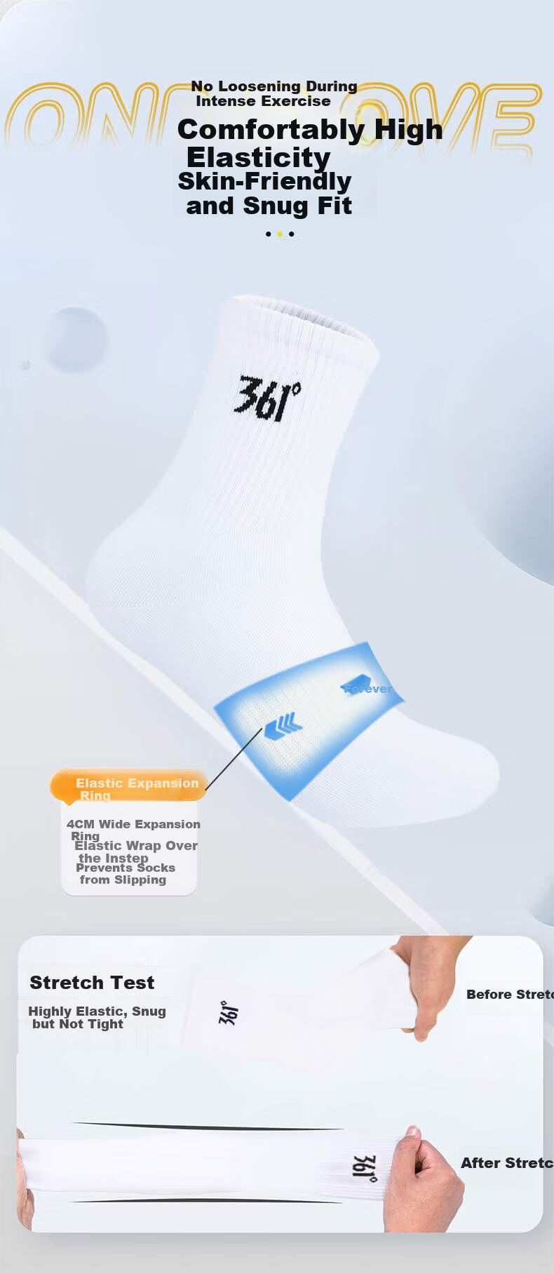 361° Authentic Socks New Odor-Resistant Cotton Socks Sweat-Absorbing Running Sports Casual Knee-High Socks White - 6 Pairs One Size 11