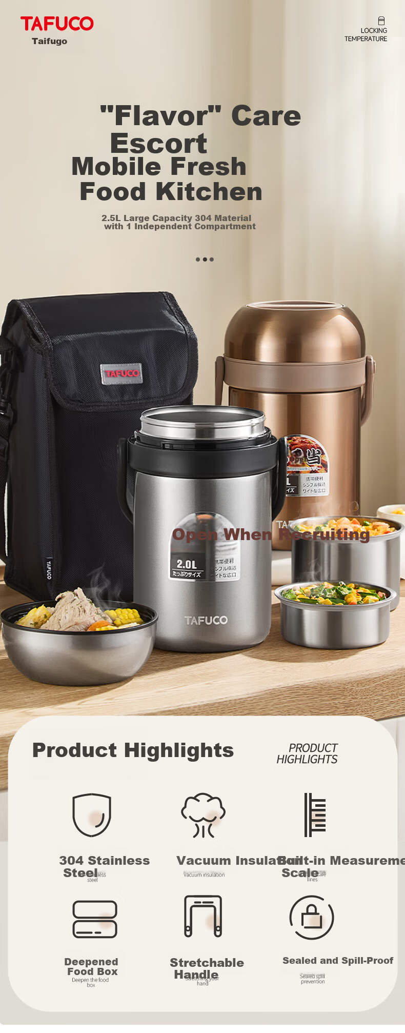 Taful High Insulation Stainless Steel Long-lasting Thermal Lunch Box Portable Porridge Container Multi-layer Bento for Students and Office Workers T0317 1