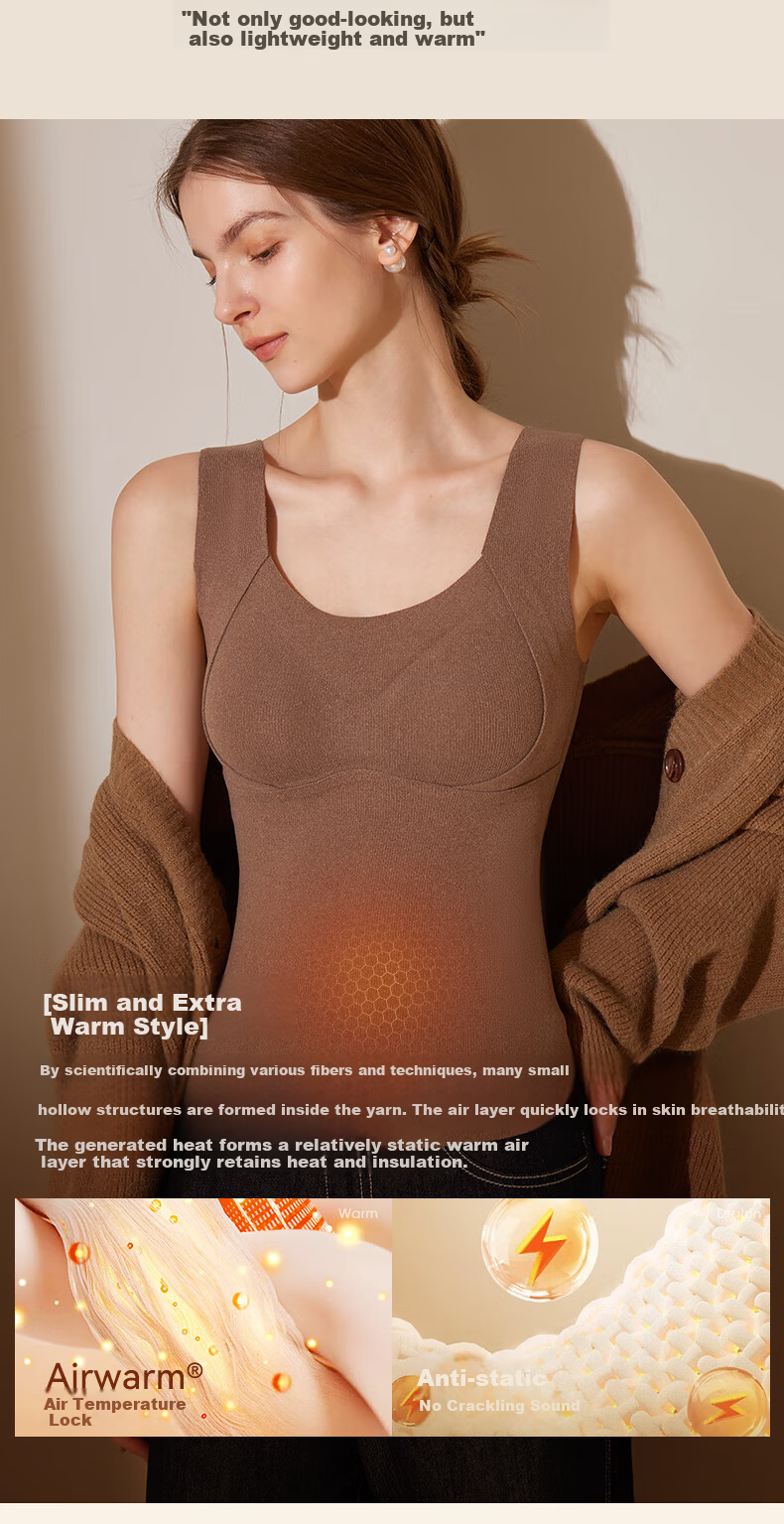 MiiOW [Cashmere Silk] 10A Antibacterial Mite-Resistant Double-Sided Fleece Warm Vest for Women with Chest Pad Thermal Top 3