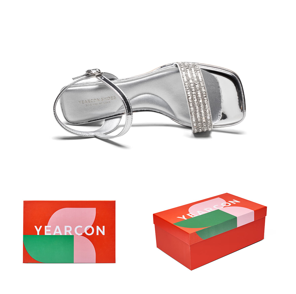 Eierkang Women's Sandals Open Toe Rhinestone Strap French Style Chunky Heel Sandals 49886W Silver Size 39 19