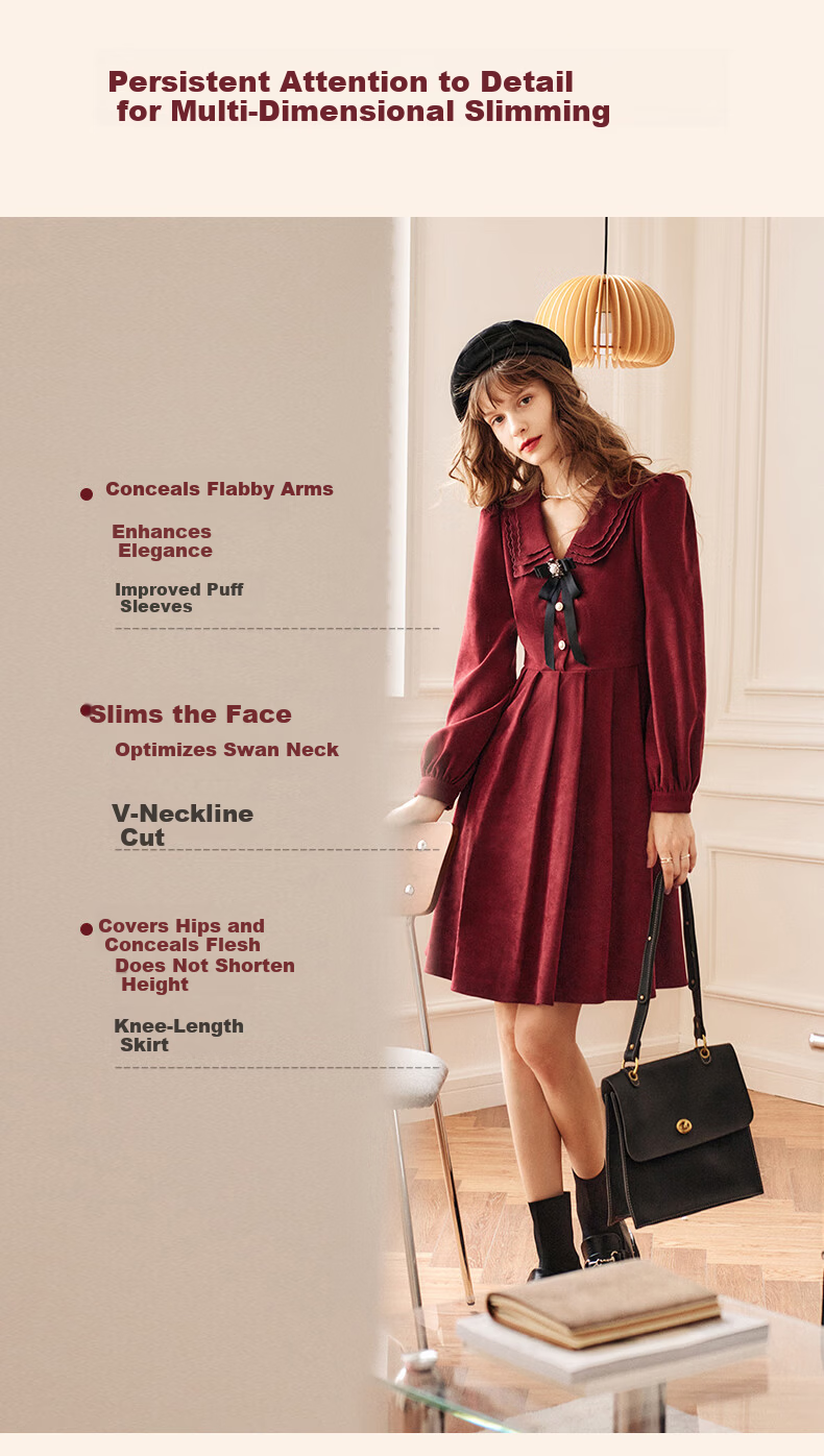 Olrain New Year Red Dress Women's Hepburn Style Little Red Dress Zodiac Year Clothing Red (Upgraded Version) L 13