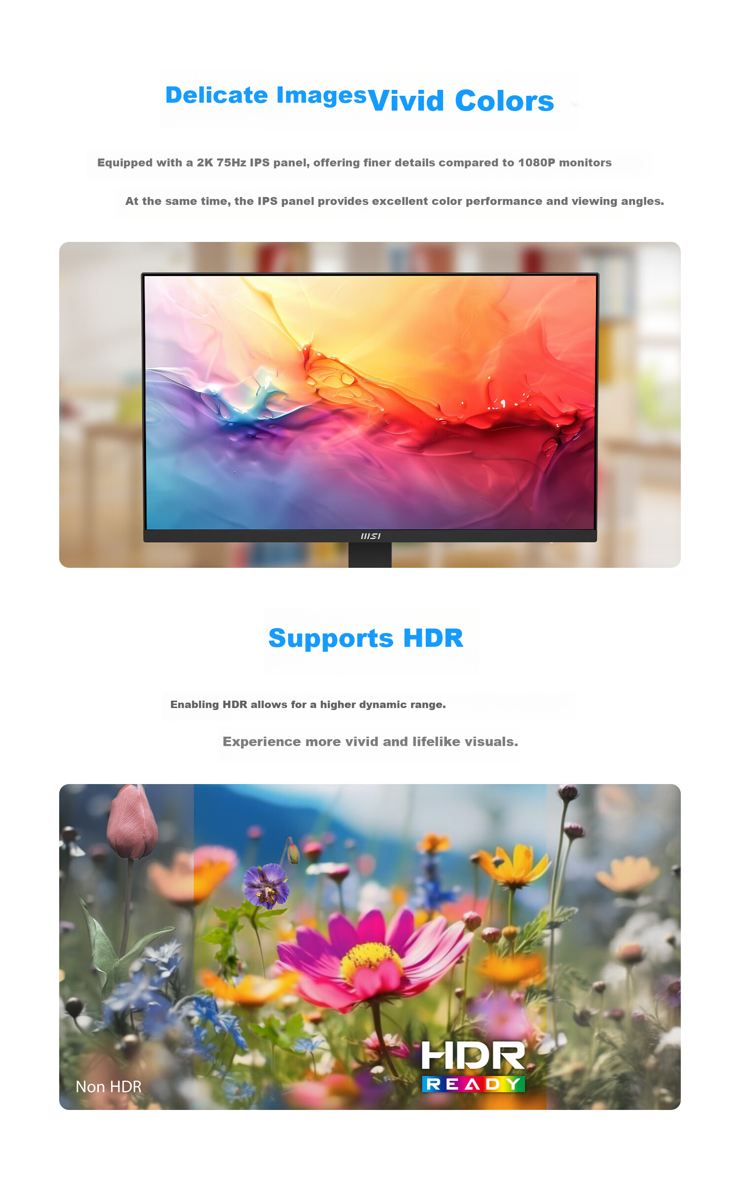 MSI PRO MP273Q E7 27-inch 2K 75Hz Monitor HDR Certified Rheinland Eye Care IPS Panel Home Gaming Office Eye Protection Display 2