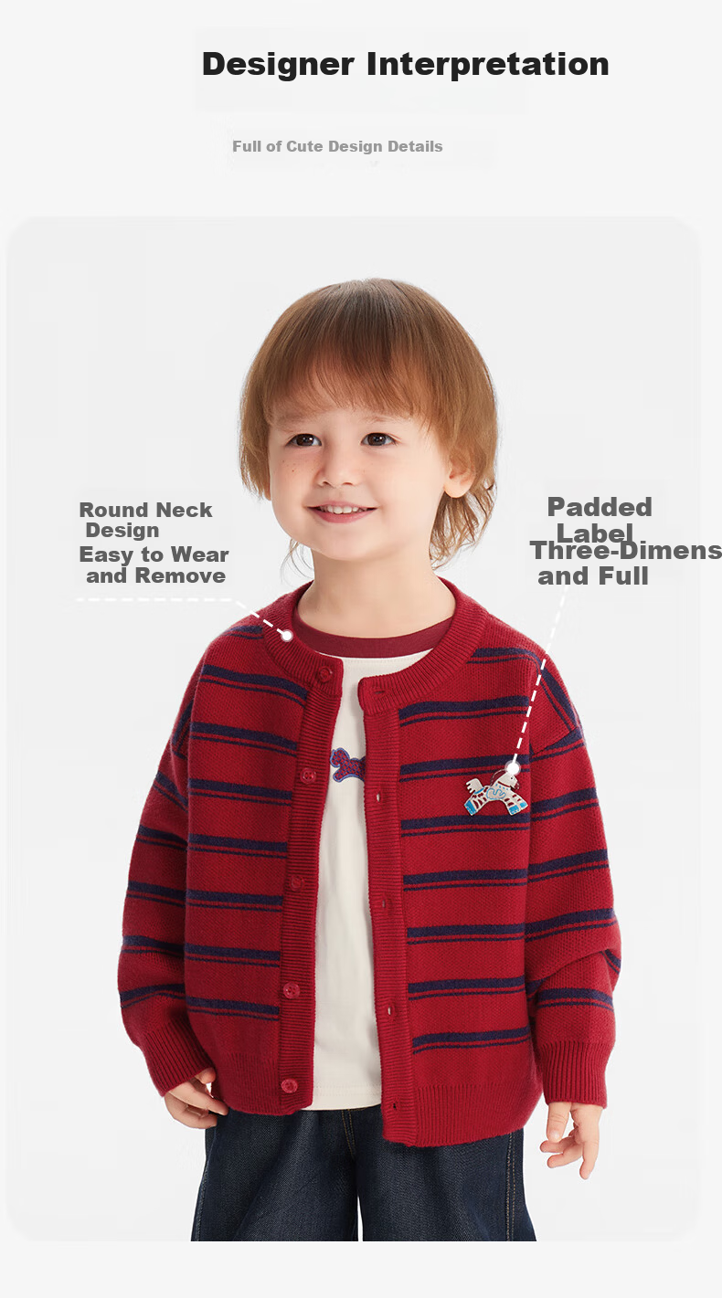Ciciibear Boys' Thickened Anti-Static Pilling Sweater Cardigan Autumn Winter Striped Jacket for Babies and Girls 9