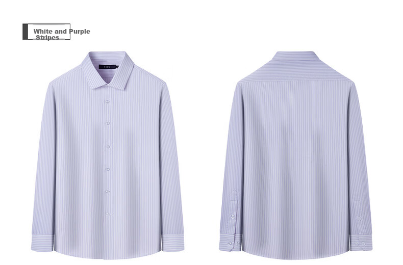 FIRS 100% Cotton Liquid Ammonia Wrinkle-Free Long Sleeve Shirt Men Business Casual Spring Vertical Stripe Collar Shirt 11