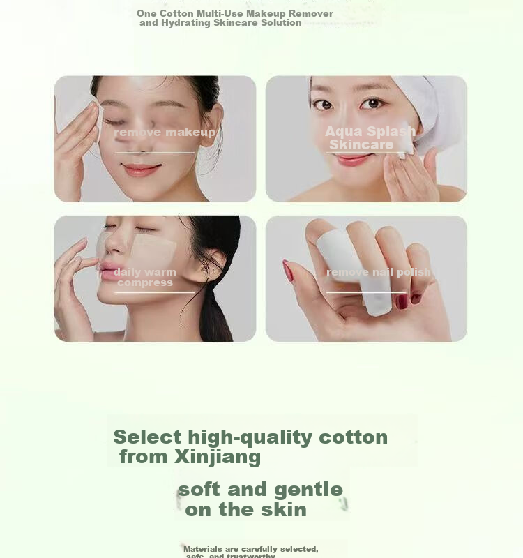 Plant-Based Makeup Remover Cotton Pads, Dual-Use Dry and Wet Facial Cleansing and Nail Polish Removal, Skin-Friendly, 200 Pieces per Bag 3