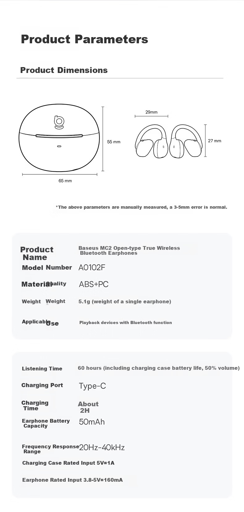 BASEUS [New Product | Exclusive First Release] MC2 Comfortable Ear Clip Bluetooth Headphones, Open-Style Non-In AI Translation Call Noise Reduction Sports Long Battery Life 2026 Latest Model 32